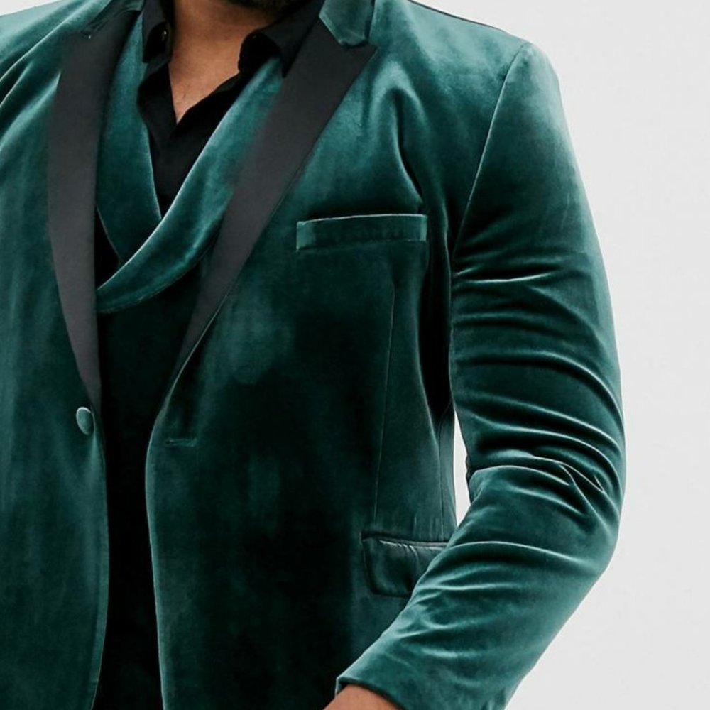 ASOS skinny tuxedo jacket in forest green